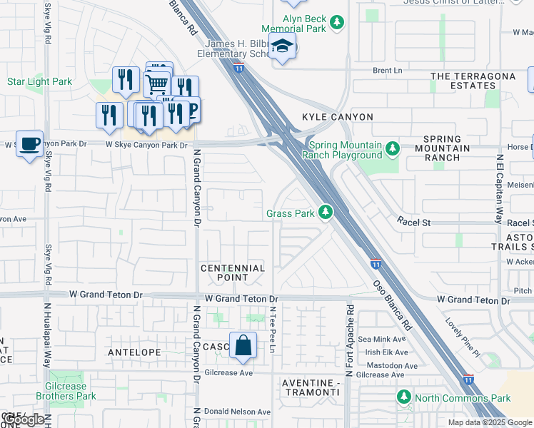 map of restaurants, bars, coffee shops, grocery stores, and more near 8250 North Grand Canyon Drive in Las Vegas