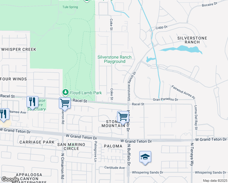 map of restaurants, bars, coffee shops, grocery stores, and more near 7695 Calista Way in Las Vegas
