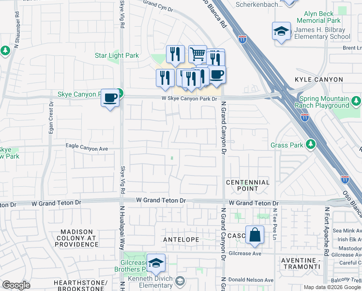 map of restaurants, bars, coffee shops, grocery stores, and more near 9795 Bold Skye Avenue in Las Vegas