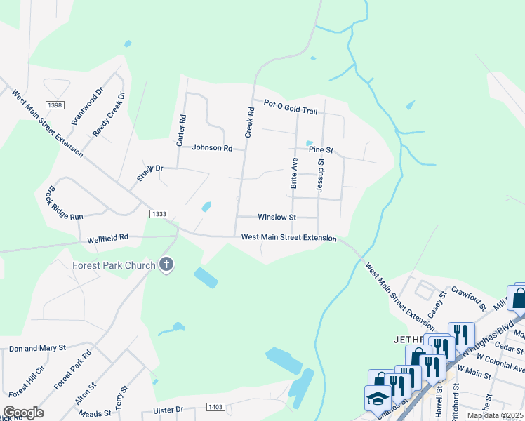 map of restaurants, bars, coffee shops, grocery stores, and more near 1710 Winslow Street in Elizabeth City