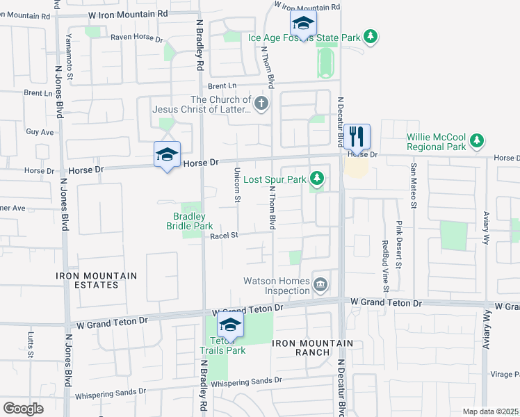map of restaurants, bars, coffee shops, grocery stores, and more near 5121 Whisper Mare Court in Las Vegas