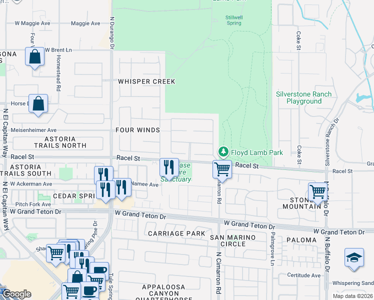 map of restaurants, bars, coffee shops, grocery stores, and more near 8150 Deer Clan Court in Las Vegas