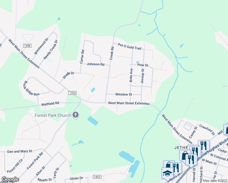 map of restaurants, bars, coffee shops, grocery stores, and more near 1710 Winslow Street in Elizabeth City