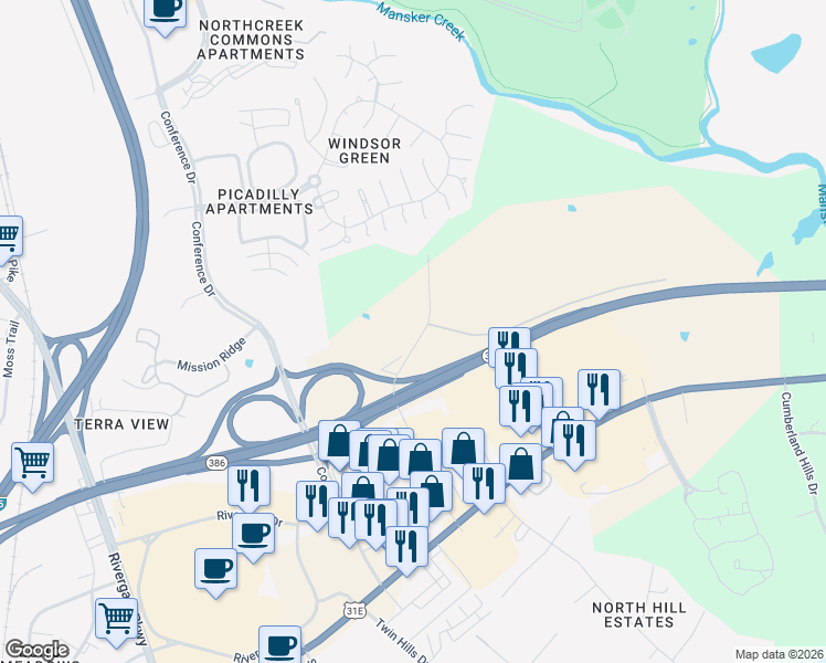 map of restaurants, bars, coffee shops, grocery stores, and more near 209 Liberty Lane in Nashville