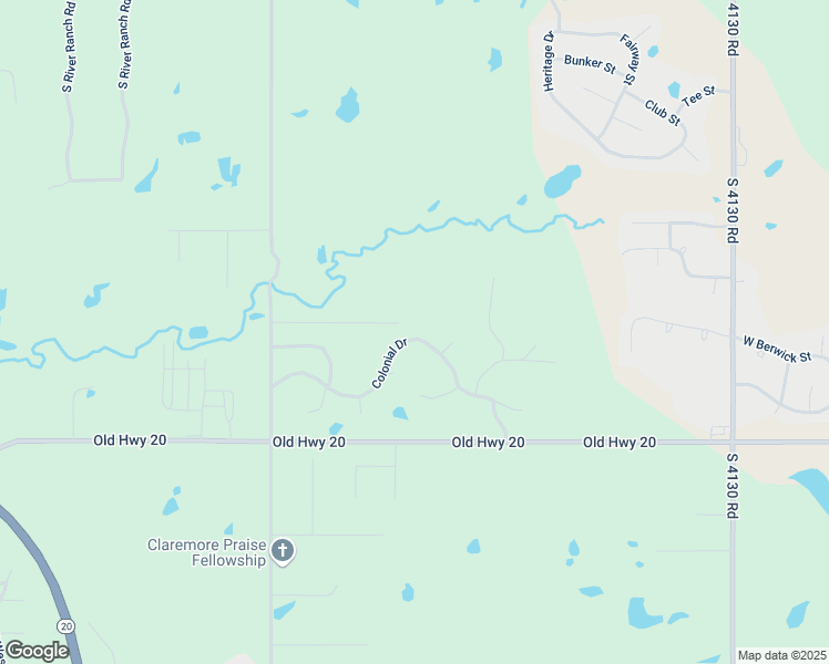 map of restaurants, bars, coffee shops, grocery stores, and more near 20608 Colonial Drive in Claremore