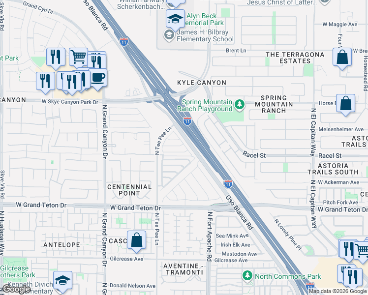 map of restaurants, bars, coffee shops, grocery stores, and more near 9304 Euphoria Rose Avenue in Las Vegas