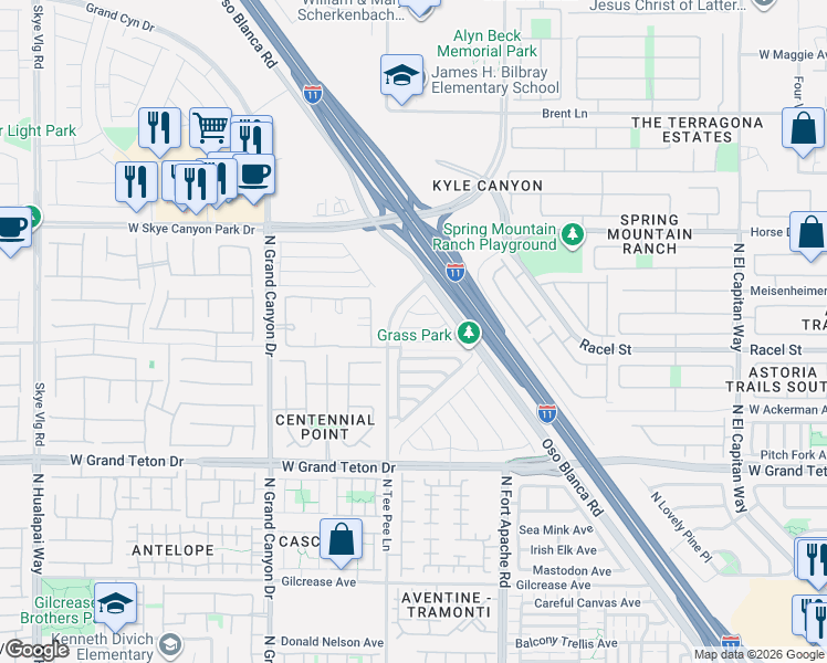 map of restaurants, bars, coffee shops, grocery stores, and more near 9344 Euphoria Rose Avenue in Las Vegas