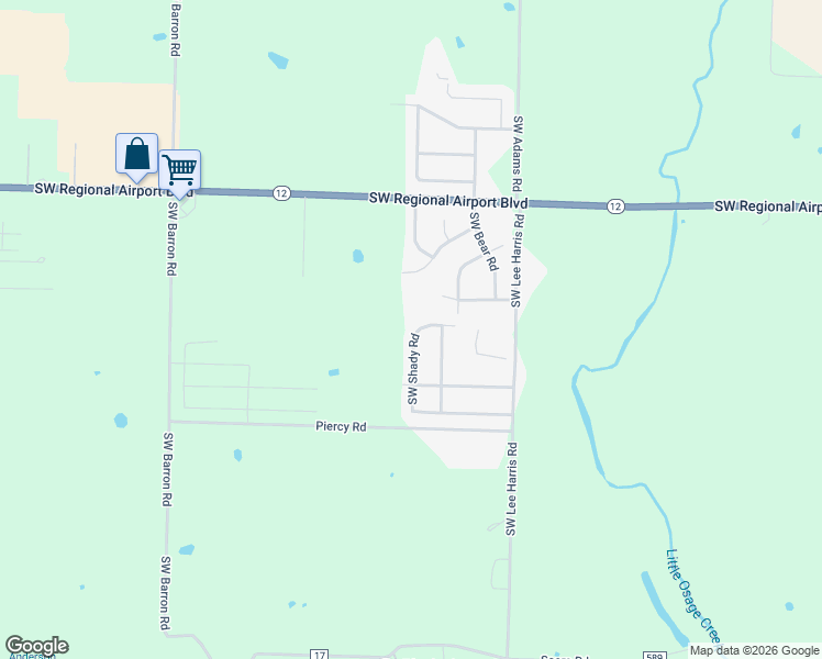 map of restaurants, bars, coffee shops, grocery stores, and more near 6600 Southwest Shady Road in Bentonville