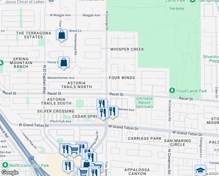 map of restaurants, bars, coffee shops, grocery stores, and more near 8209 Dusty Valley Court in Las Vegas