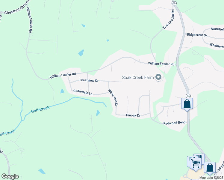 map of restaurants, bars, coffee shops, grocery stores, and more near 136 White Oak Drive in King