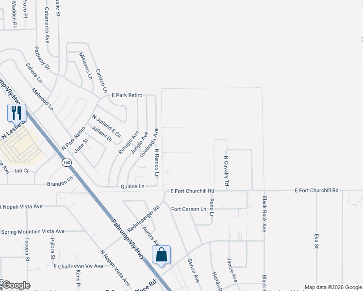 map of restaurants, bars, coffee shops, grocery stores, and more near 580 East Lock Way in Pahrump