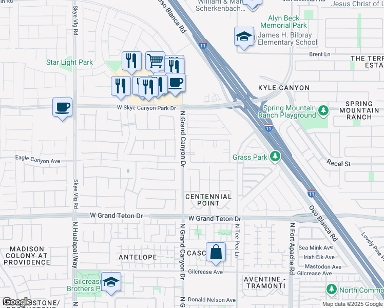 map of restaurants, bars, coffee shops, grocery stores, and more near 8250 North Grand Canyon Drive in Las Vegas