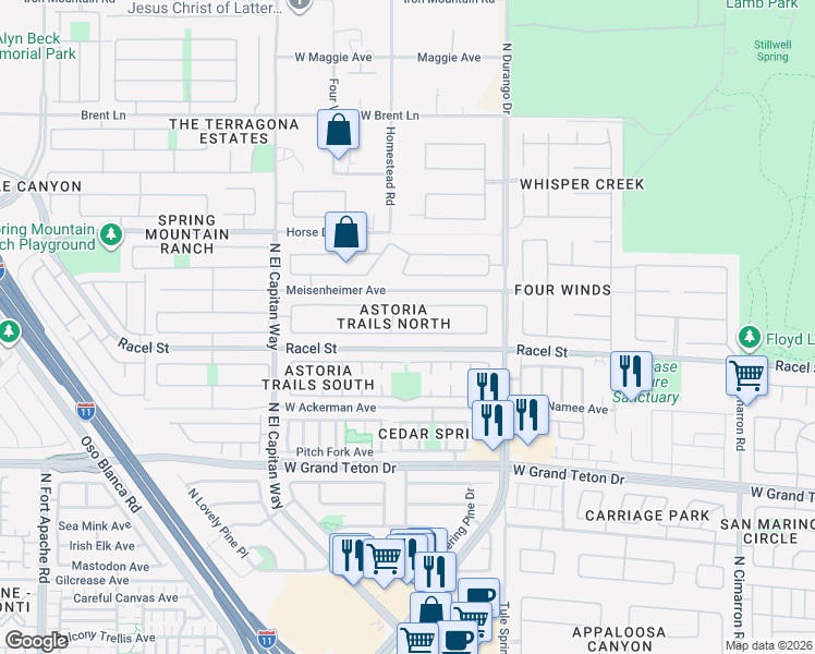 map of restaurants, bars, coffee shops, grocery stores, and more near 8528 Wild Diamond Avenue in Las Vegas