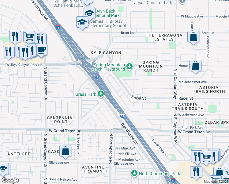 map of restaurants, bars, coffee shops, grocery stores, and more near 8325 Winterchase Place in Las Vegas