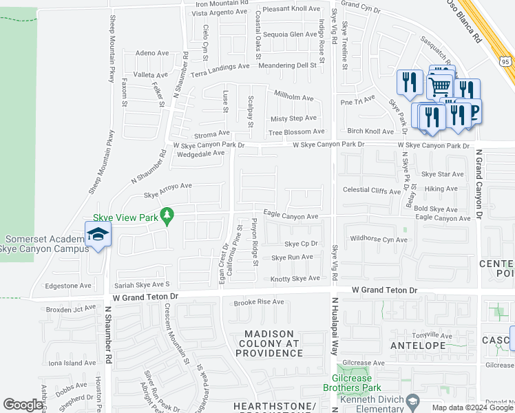 map of restaurants, bars, coffee shops, grocery stores, and more near 10285 Sierra Skye Avenue in Las Vegas