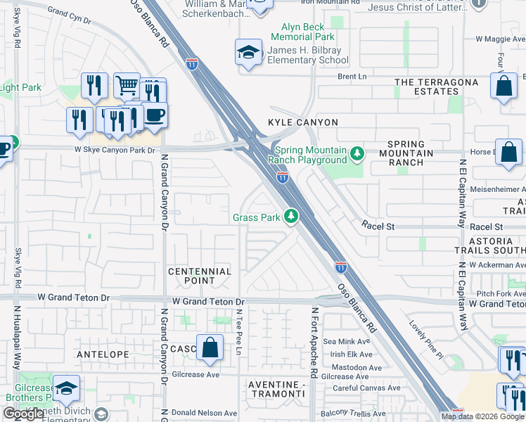 map of restaurants, bars, coffee shops, grocery stores, and more near 9344 Euphoria Rose Avenue in Las Vegas