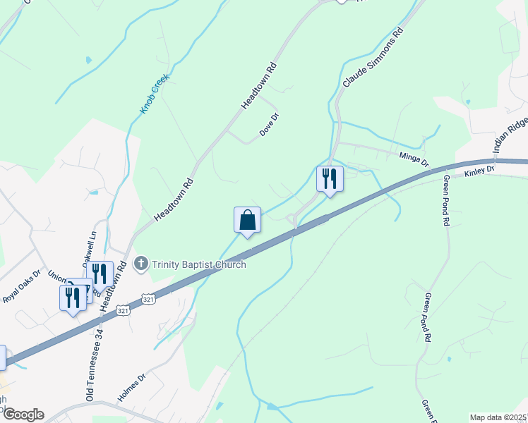 map of restaurants, bars, coffee shops, grocery stores, and more near 102 Claude Simmons Road in Johnson City