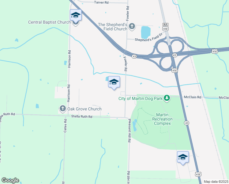 map of restaurants, bars, coffee shops, grocery stores, and more near 700 Fowler Road in Martin