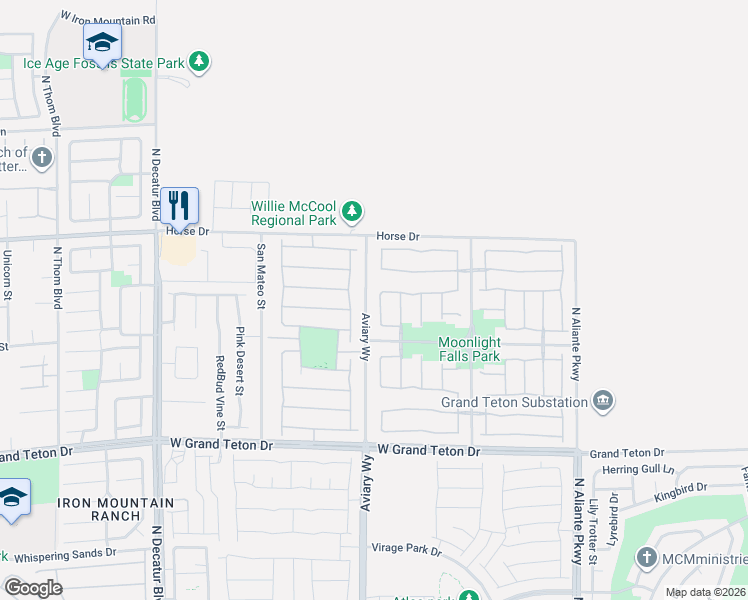 map of restaurants, bars, coffee shops, grocery stores, and more near 8236 Mesa Bloom Street in North Las Vegas