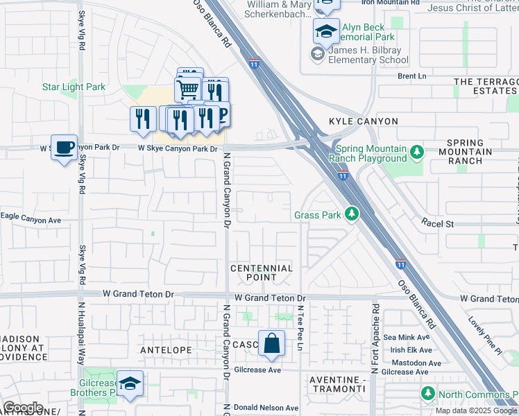 map of restaurants, bars, coffee shops, grocery stores, and more near 8250 North Grand Canyon Drive in Las Vegas