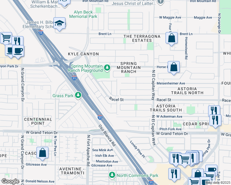 map of restaurants, bars, coffee shops, grocery stores, and more near 8225 Strawberry Spring Street in Las Vegas