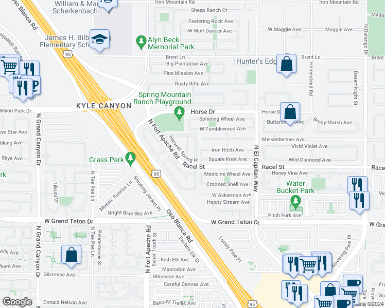 map of restaurants, bars, coffee shops, grocery stores, and more near 8225 Strawberry Spring Street in Las Vegas