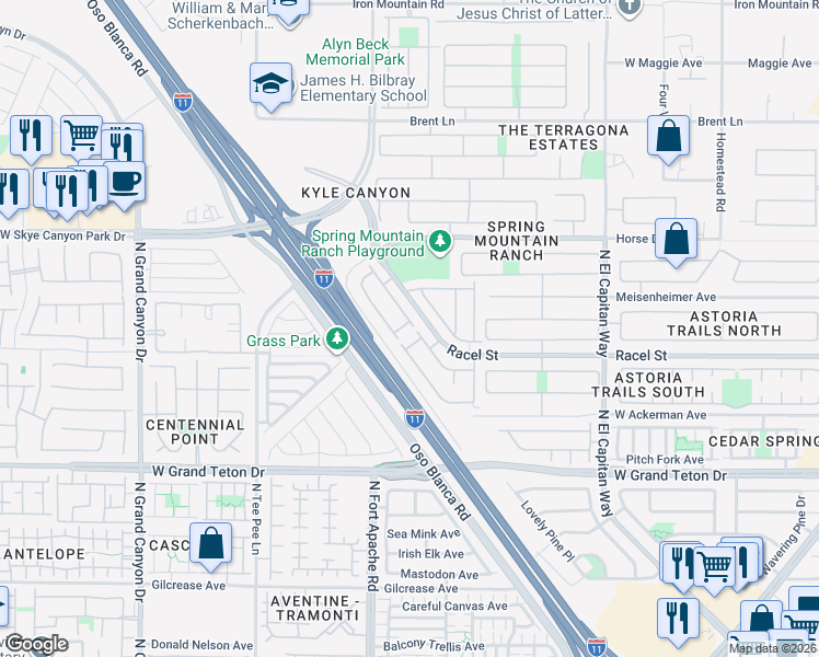 map of restaurants, bars, coffee shops, grocery stores, and more near 9181 Wild Briar Lane in Las Vegas