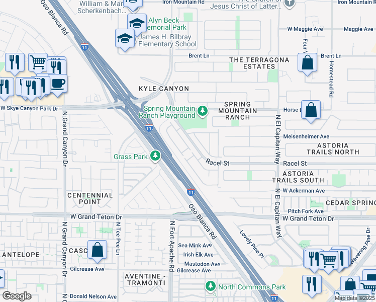 map of restaurants, bars, coffee shops, grocery stores, and more near 9181 Wild Briar Lane in Las Vegas
