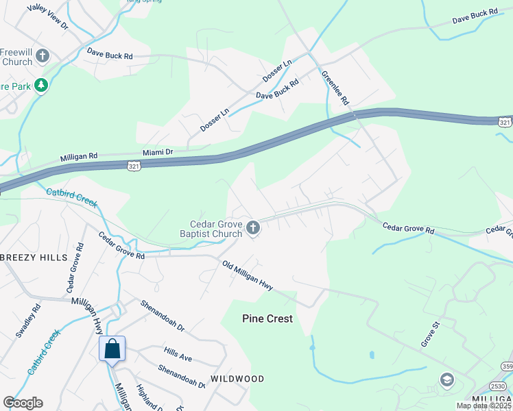 map of restaurants, bars, coffee shops, grocery stores, and more near 115 Cedar Grove Road in Johnson City