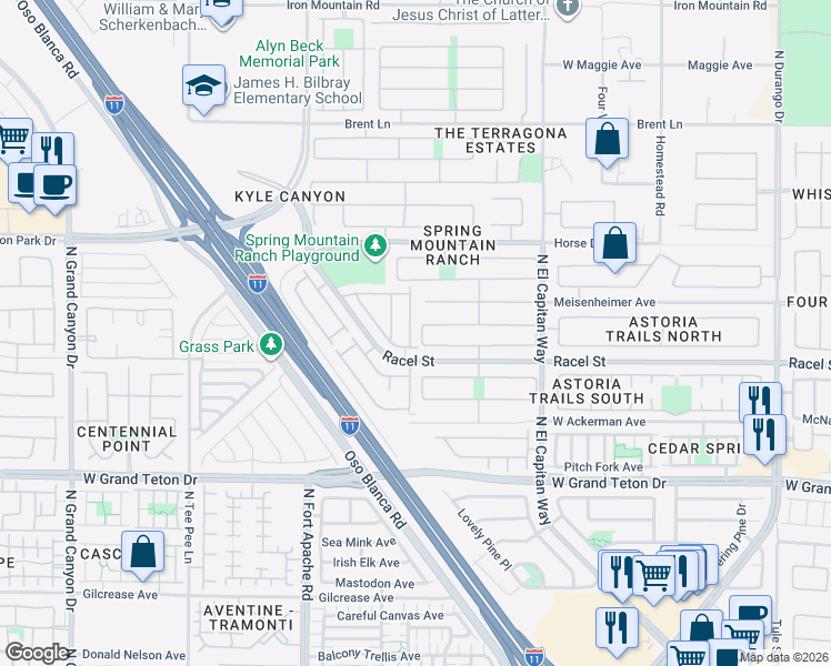 map of restaurants, bars, coffee shops, grocery stores, and more near 8213 Harvest Spring Place in Las Vegas