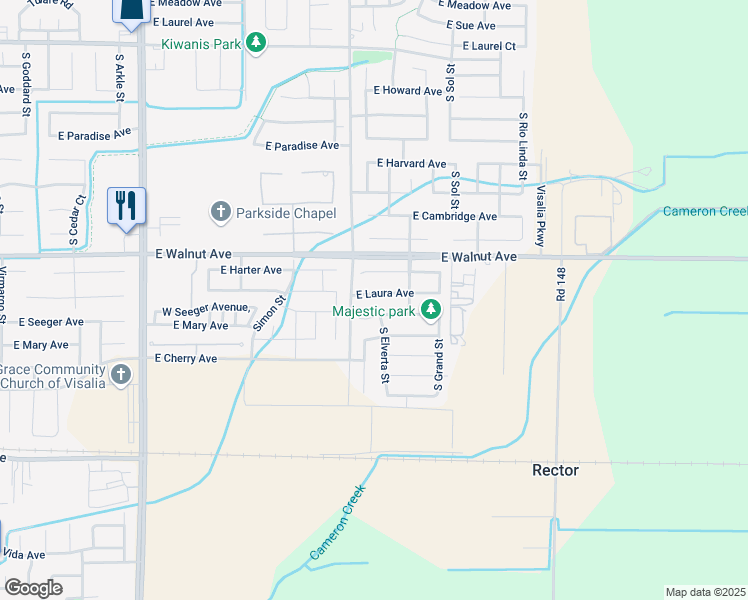 map of restaurants, bars, coffee shops, grocery stores, and more near 3803 East Seeger Court in Visalia