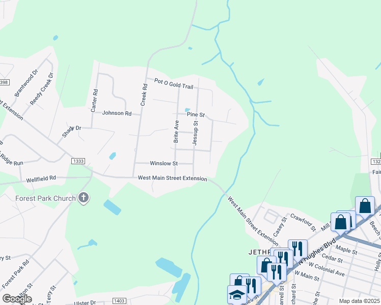 map of restaurants, bars, coffee shops, grocery stores, and more near 1602 Winslow Street in Elizabeth City