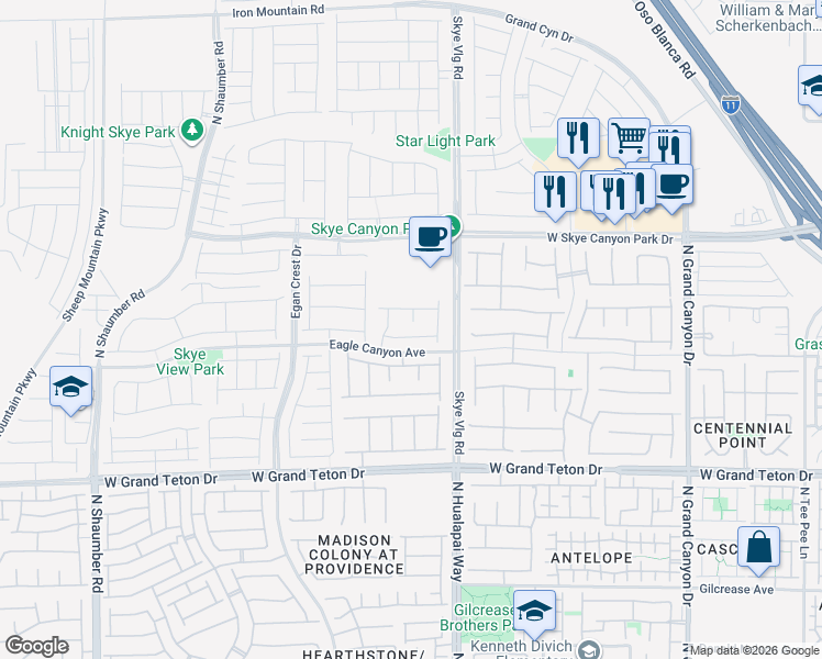 map of restaurants, bars, coffee shops, grocery stores, and more near 10142 Skye Saddle Avenue in Las Vegas