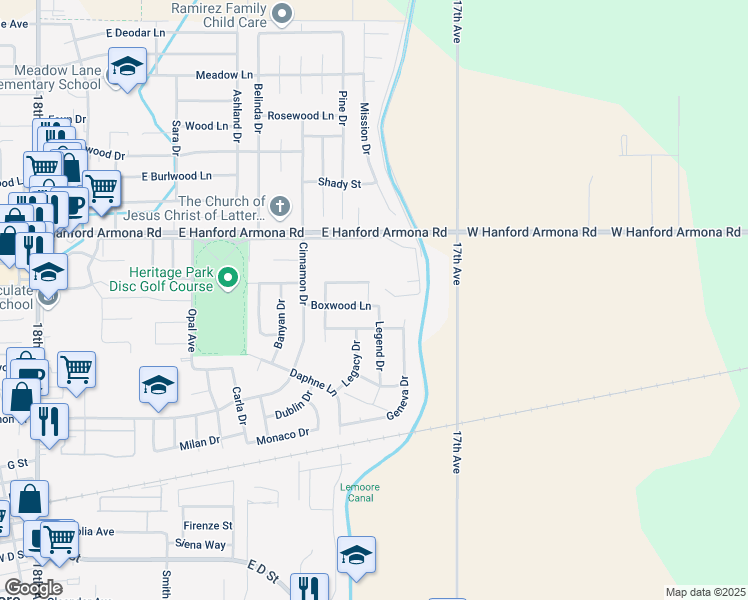 map of restaurants, bars, coffee shops, grocery stores, and more near 932 Alpen Drive in Lemoore