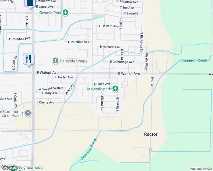 map of restaurants, bars, coffee shops, grocery stores, and more near 3803 East Seeger Court in Visalia