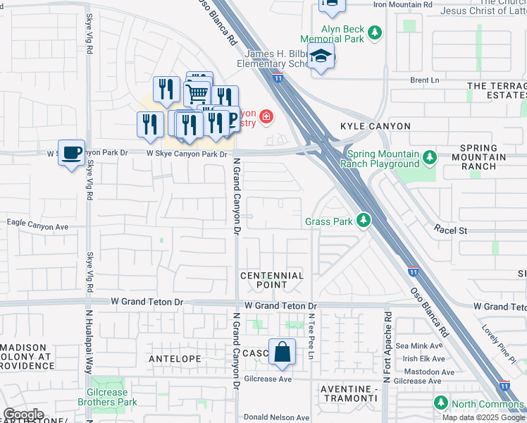 map of restaurants, bars, coffee shops, grocery stores, and more near 8250 North Grand Canyon Drive in Las Vegas