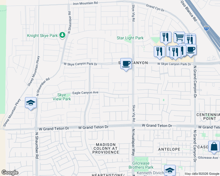 map of restaurants, bars, coffee shops, grocery stores, and more near 10230 Skye Castle Dr in Las Vegas