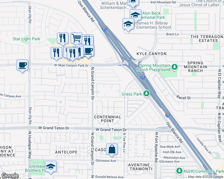 map of restaurants, bars, coffee shops, grocery stores, and more near 8250 North Grand Canyon Drive in Las Vegas