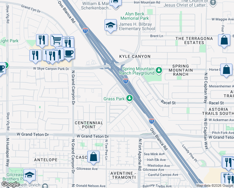map of restaurants, bars, coffee shops, grocery stores, and more near 9329 Colorful Rainbow Avenue in Las Vegas
