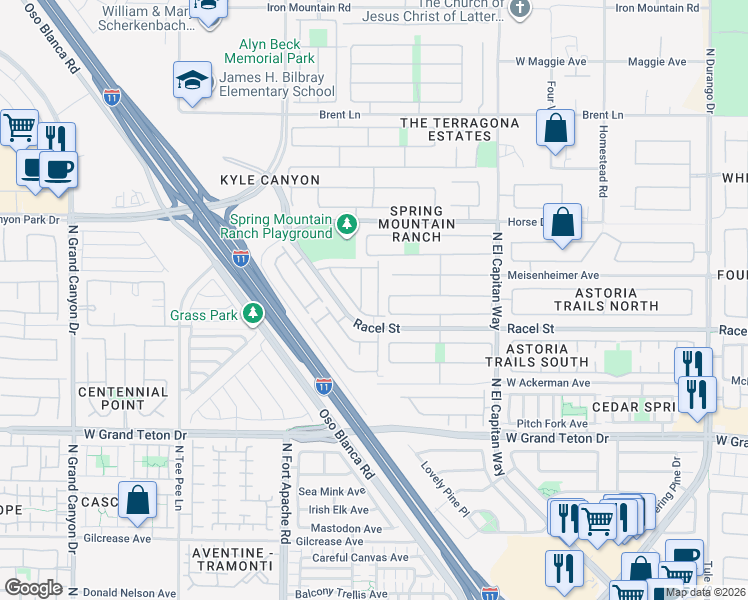 map of restaurants, bars, coffee shops, grocery stores, and more near 8233 Strawberry Spring Street in Las Vegas
