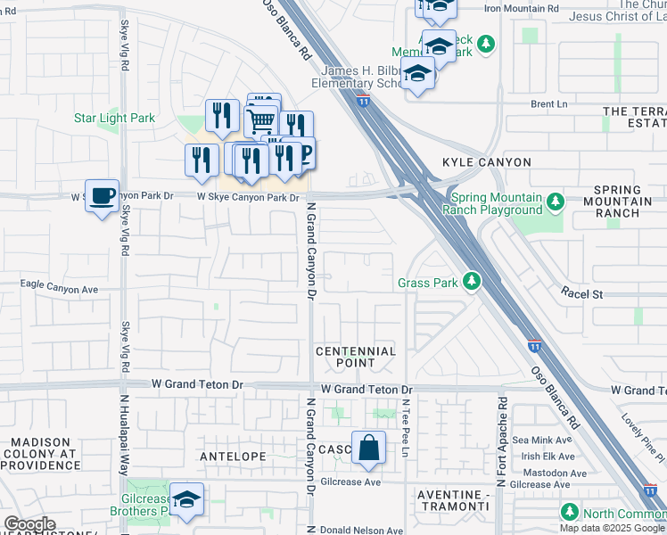 map of restaurants, bars, coffee shops, grocery stores, and more near 8250 North Grand Canyon Drive in Las Vegas