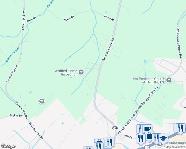 map of restaurants, bars, coffee shops, grocery stores, and more near 147 Parsons Circle in Jonesborough