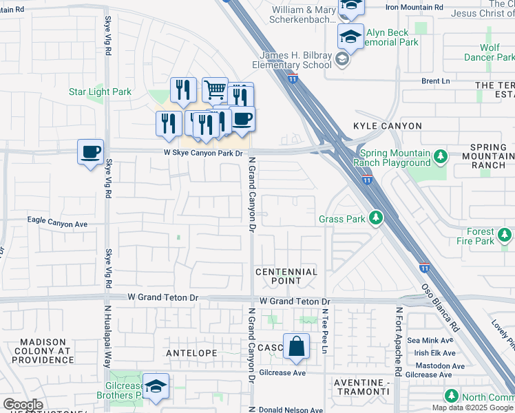 map of restaurants, bars, coffee shops, grocery stores, and more near 8250 North Grand Canyon Drive in Las Vegas