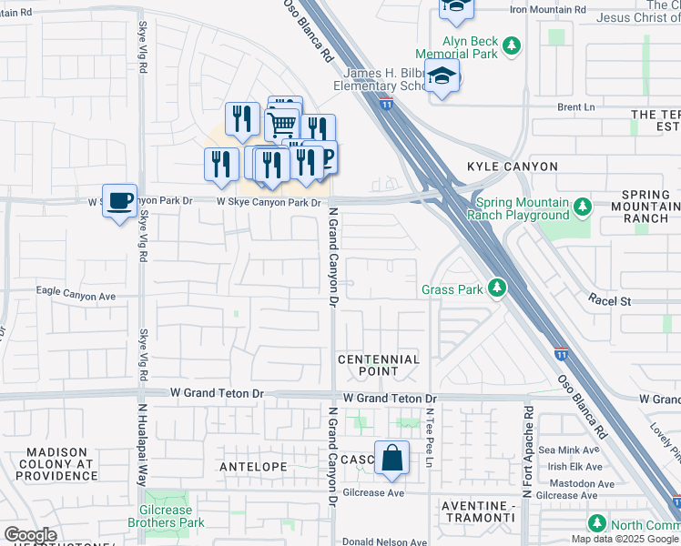 map of restaurants, bars, coffee shops, grocery stores, and more near 8250 North Grand Canyon Drive in Las Vegas