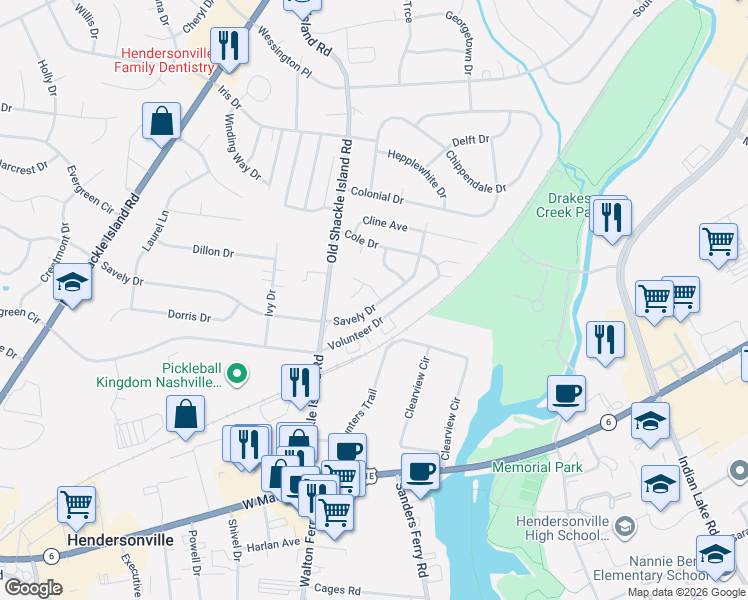 map of restaurants, bars, coffee shops, grocery stores, and more near 106 Savely Court in Hendersonville