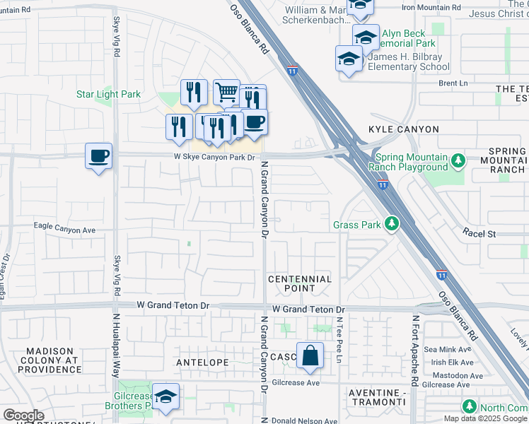 map of restaurants, bars, coffee shops, grocery stores, and more near North Grand Canyon Drive in Las Vegas