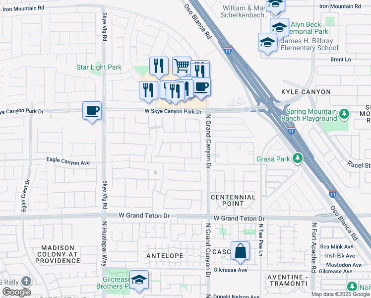 map of restaurants, bars, coffee shops, grocery stores, and more near 8330 Carabiner Court in Las Vegas