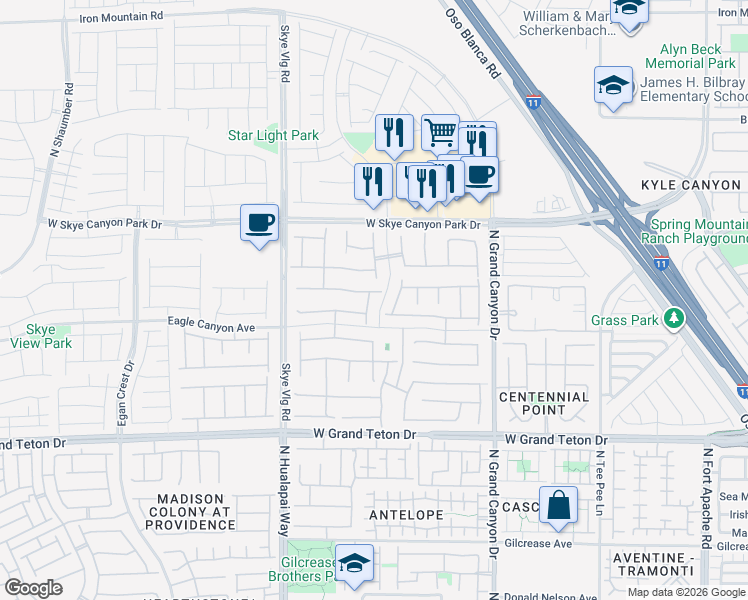 map of restaurants, bars, coffee shops, grocery stores, and more near 8236 Serpentine Sands Street in Las Vegas