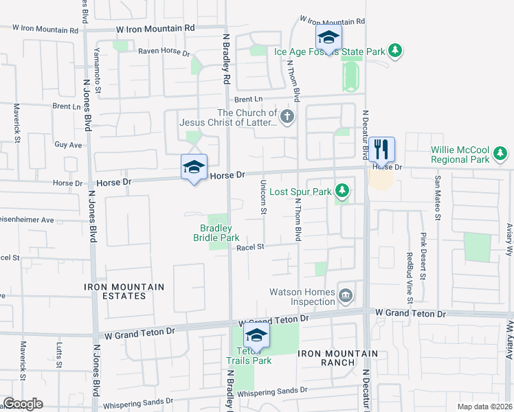 map of restaurants, bars, coffee shops, grocery stores, and more near 8301 Unicorn Street in Las Vegas