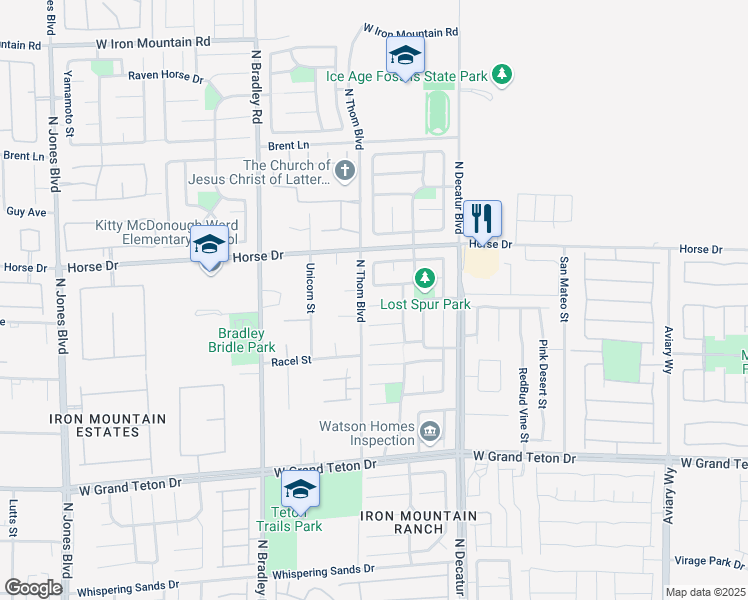 map of restaurants, bars, coffee shops, grocery stores, and more near 5028 West Hadley Meadow Court in Las Vegas